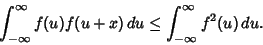 \begin{displaymath}
\int_{-\infty}^\infty f(u)f(u+x)\,du \leq \int_{-\infty}^\infty f^2(u)\,du.
\end{displaymath}