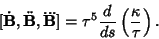 \begin{displaymath}[\dot{\bf B},\ddot{\bf B},\raise7.5pt\hbox{.}\mkern0mu\raise7...
...15mu{\bf B}]=\tau^5 {d\over ds}\left({\kappa\over\tau}\right).
\end{displaymath}