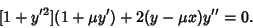 \begin{displaymath}[1+y'^2](1+\mu y')+2(y-\mu x)y''=0.
\end{displaymath}