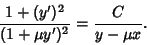 \begin{displaymath}
{1+(y')^2\over (1+\mu y')^2} = {C\over y-\mu x}.
\end{displaymath}