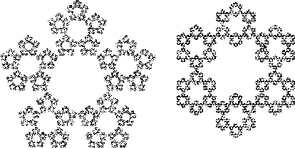 \begin{figure}\begin{center}\BoxedEPSF{ChaosGame5_3-8.epsf scaled 400}\BoxedEPSF{ChoasGame6_1-3.epsf scaled 400}\end{center}\end{figure}