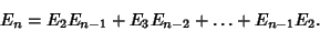 \begin{displaymath}
E_n=E_2E_{n-1}+E_3E_{n-2}+\ldots+E_{n-1}E_2.
\end{displaymath}