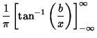 $\displaystyle {1\over \pi}\left[{\tan^{-1}\left({b\over x}\right)}\right]_{-\infty}^\infty$