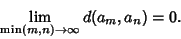 \begin{displaymath}
\lim_{\min(m,n)\to\infty} d(a_m,a_n) = 0.
\end{displaymath}