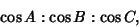 \begin{displaymath}
\cos A:\cos B:\cos C,
\end{displaymath}