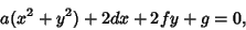 \begin{displaymath}
a(x^2+y^2)+2dx+2fy+g=0,
\end{displaymath}