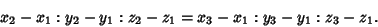 \begin{displaymath}
x_2-x_1:y_2-y_1:z_2-z_1 = x_3-x_1:y_3-y_1:z_3-z_1.
\end{displaymath}