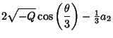 $\displaystyle 2\sqrt{-Q} \cos\left({\theta\over 3}\right)-{\textstyle{1\over 3}}a_2$