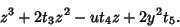 \begin{displaymath}
z^3+2t_3z^2-ut_4 z+2y^2t_5.
\end{displaymath}