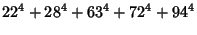 $\displaystyle 22^4+28^4+63^4+72^4+94^4$