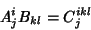 \begin{displaymath}
A^i_jB_{kl} = C_j^{ikl}
\end{displaymath}