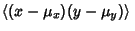 $\displaystyle \left\langle{(x-\mu_x)(y-\mu_y)}\right\rangle{}$