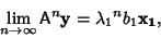 \begin{displaymath}
\lim_{n\to\infty} {\hbox{\sf A}}^n {\bf y}={\lambda_1}^n b_1{\bf x_1},
\end{displaymath}