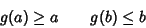 \begin{displaymath}
g(a)\geq a \qquad g(b)\leq b
\end{displaymath}