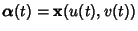 $\boldsymbol{\alpha}(t)={\bf x}(u(t),v(t))$