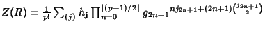 $Z(R)={1\over p!}\sum_{(j)} h_{\bf j}\prod_{n=0}^{\left\lfloor{(p-1)/2}\right\rfloor } {g_{2n+1}}^{n j_{2n+1}+(2n+1){j_{2n+1}\choose 2}}$