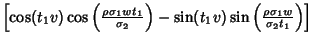 $\left[{\cos(t_1v)\cos\left({\rho\sigma_1wt_1\over\sigma_2}\right)-\sin(t_1v)\sin\left({\rho\sigma_1w\over\sigma_2t_1}\right)}\right]$