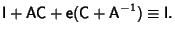 $\displaystyle {\hbox{\sf I}}+{\hbox{\sf A}}{\hbox{\sf C}}+{\hbox{\sf e}}({\hbox{\sf C}}+{\hbox{\sf A}}^{-1})\equiv {\hbox{\sf I}}.$