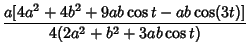 $\displaystyle {a[4a^2+4b^2+9ab\cos t-ab\cos(3t)]\over 4(2a^2+b^2+3ab\cos t)}$