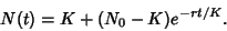 \begin{displaymath}
N(t)=K+(N_0-K)e^{-rt/K}.
\end{displaymath}