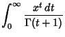 $\displaystyle \int_0^\infty {x^t\,dt\over \Gamma(t+1)}$