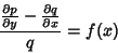 \begin{displaymath}
{{\partial p\over\partial y} - {\partial q\over\partial x}\over q} = f(x)
\end{displaymath}