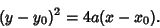 \begin{displaymath}
(y-y_0)^2=4a(x-x_0).
\end{displaymath}