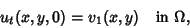 \begin{displaymath}
u_t(x,y,0)=v_1(x,y) \quad\hbox{in } \Omega,
\end{displaymath}