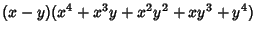 $\displaystyle (x-y)(x^4+x^3y+x^2y^2+xy^3+y^4)$