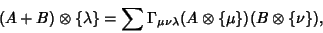 \begin{displaymath}
(A+B)\otimes\{\lambda\}=\sum \Gamma_{\mu\nu\lambda}(A\otimes\{\mu\})(B\otimes\{\nu\}),
\end{displaymath}