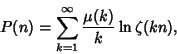 \begin{displaymath}
P(n)=\sum_{k=1}^\infty {\mu(k)\over k}\ln\zeta(kn),
\end{displaymath}