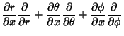 $\displaystyle {\partial r\over\partial x}{\partial\over\partial r} +{\partial\t...
...\over\partial\theta} +{\partial\phi\over\partial x} {\partial\over\partial\phi}$