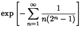 $\displaystyle \mathop{\rm exp}\nolimits \left[{-\sum_{n=1}^\infty {1\over n(2^n-1)}}\right]$