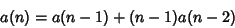 \begin{displaymath}
a(n)=a(n-1)+(n-1)a(n-2)
\end{displaymath}